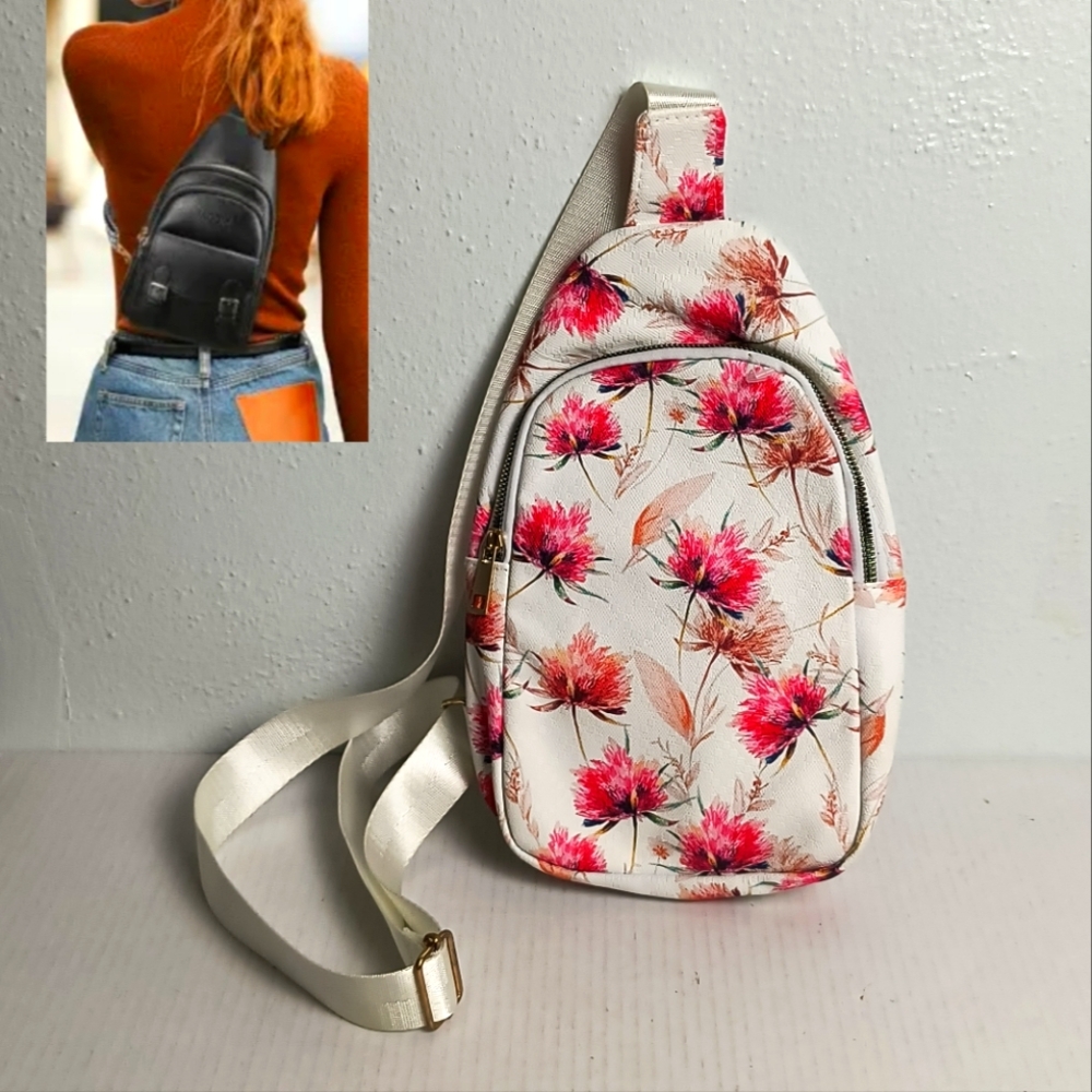Women's Sling Bag For Everyday Carry White Floral